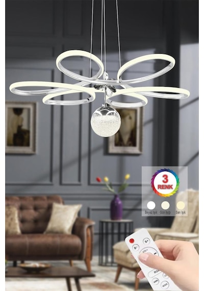 İstanbul Avize Papatya Gümüş 3 Renk Ledli Kumandalı Modern Led Avize Gümüş