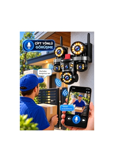 Esvision Es-9003 9mp 3 Kamera Wifi Ptz Sesli Akıllı Takip Zoom Güvenlik Kamera 7/24 Koruma 3+3+3mp