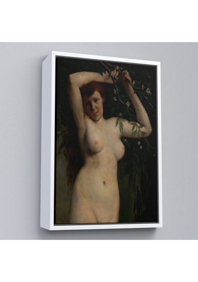 Çerçeveli Gustave Courbet - Dallara Tutunan Nü Kadın Tablosu-7364