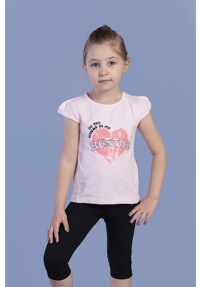 Toontoy Kids Toontoy Kız Bestie Baskılı Pul İşlemeli Taytlı Takım Pudra