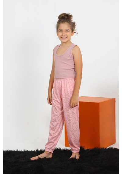 Akbeniz Kız Çocuk Sıfır Kol Gül Kurusu Penye Pijama Takım 20433 Gülkurusu