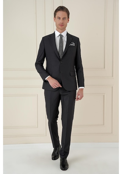 Efor Slim Fit Çift Yırtmaç Mono Yaka Klasik Antrasit Takım Elbise Tk 912 Antrasit