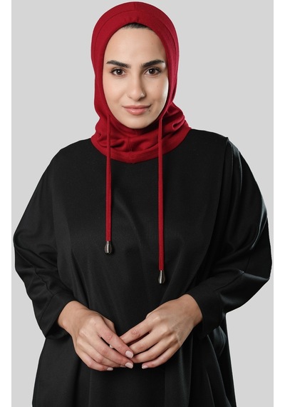 Hürrem Bone Kırmızı Bağcıklı Balaklava Boyunluklu Bere Triko Düz 2325 31 Kırmızı