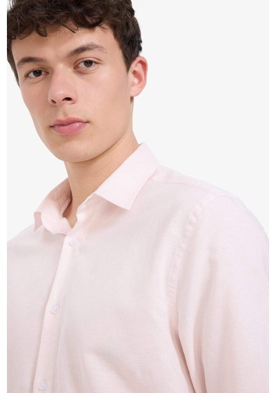 DeFacto Regular Fit Polo Yaka Keten Yazlık Uzun Kollu Gömlek E1729AX25SPPN185
