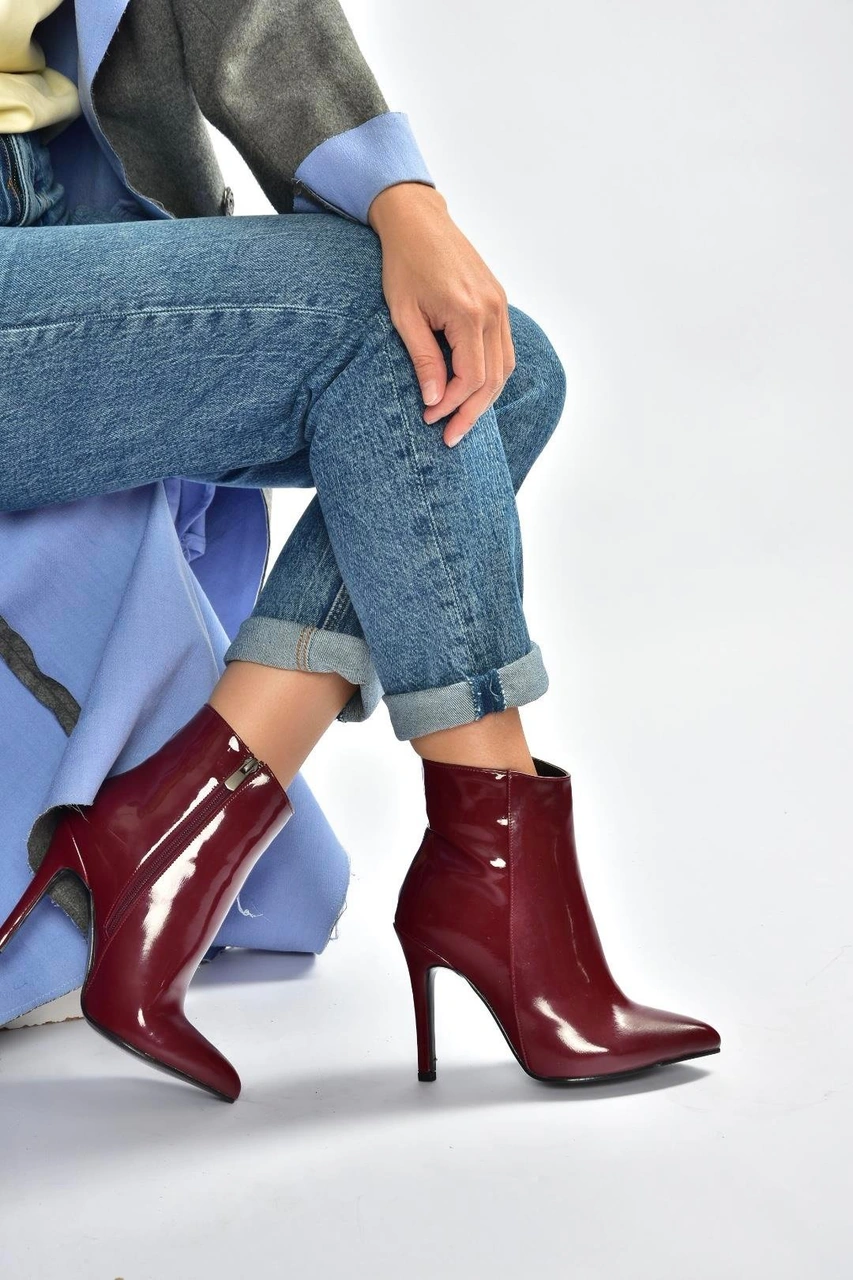 Fox Shoes N372524408 Bordo Rugan İnce Topuklu Kadın Bot Bordo-rugan