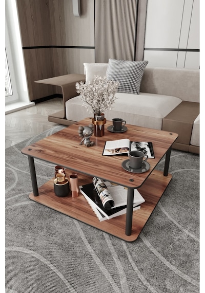 Dekoratif Mdf Masivo Orta Sehpa 70x70 Kare Madran Ceviz Ceviz