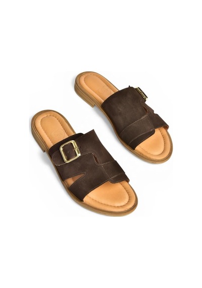 Fox Shoes Y944791002 Kahverengi Hakiki Deri Süet Kadın Terlik