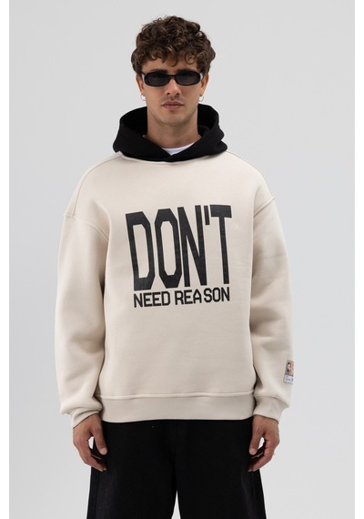 Vamos Çift Renk Baskılı Oversize Sweatshirt V70-92 Taş