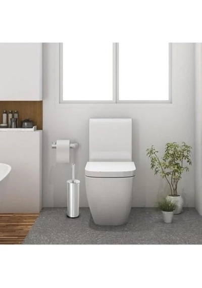 Krom Kaplama Metal Wc Fırçası Açık Ahşap
