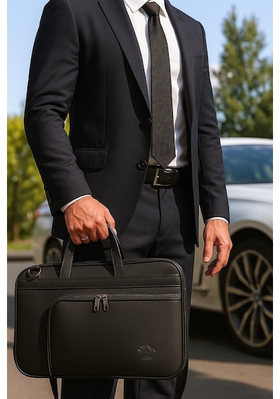 Newish Polo Suni Deri Evrak Ve Notebook Laptop Çantası - 13 İnç Siyah