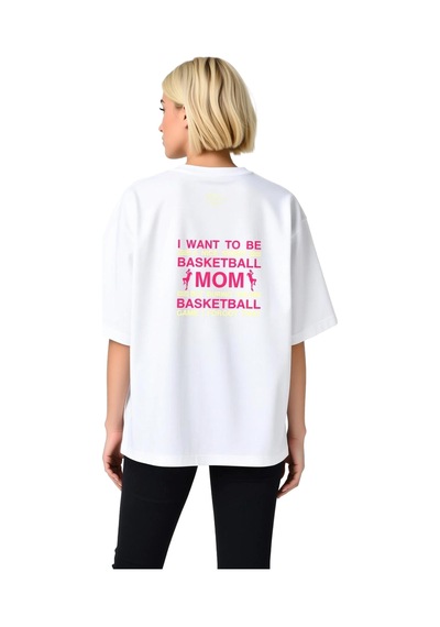 Paybuy Basketbol Annesi Ruh Hali Baskılı Kadın Oversize Tişört Beyaz