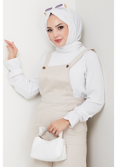 Bestenur Gülru Cepli Gabardin Tulum 1587 - Bej Bej