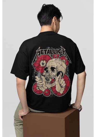 Metallica Rock Metal Baskılı Unisex Oversize Müzik Grubu Tişört Siyah