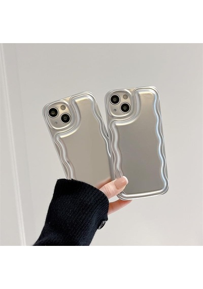 Apple Uyumlu iPhone 15 Plus Zigzaglı Dalgalı Gümüş Puf Kılıf