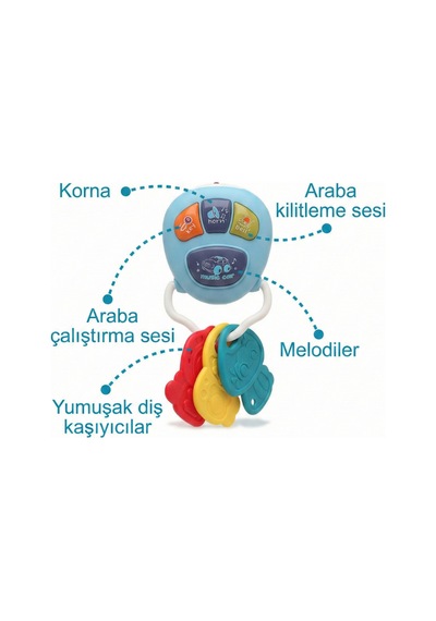 Yumuşak Diş Kaşıyıcılı Renkli Bebek Anahtar Aksesuarı - 4 Modlu, Ses Çıkaran Yenidoğan Aktivite Eğlence Modeli 3 Ay+