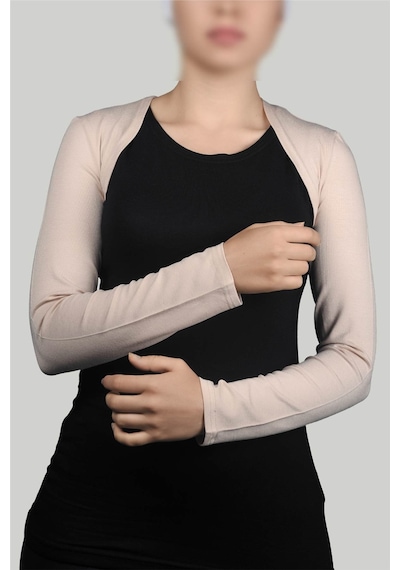 Altobeh Uzun Kollu Kadın Tesettür İçe Giyilen Bolero - Bej Çok Renkli