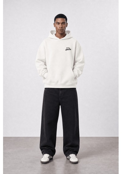 Respire Erkek Served Cold Baskılı Oversize Hoodie Ekru