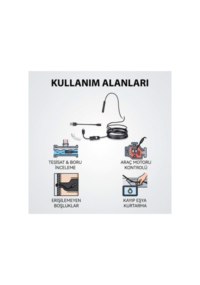 5 Metre Yılan Kamera - Led Işıklı - Ip67 Su Geçirmez - 3 Farklı Başlıklı