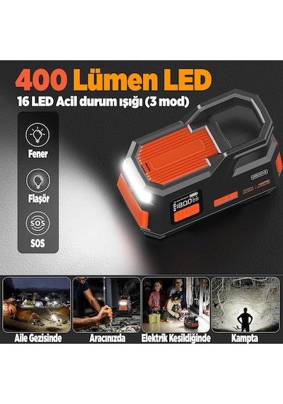 Groove Js006 26800mah 3000a Akü Takviye Cihazı + Lastik Şişirme Kompresörlü Taşınabilir Jump Starter Kompresör+powerbank+led Lamba+lcd Ekran