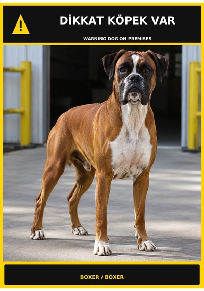 Dikkat Köpek Var Boxer Görselli Pvc Uyarı Levhası 50x70cm