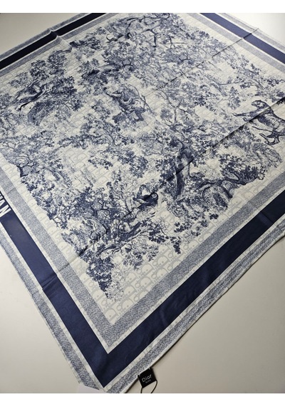 Miorel Scarfs Safari Tema Çift Taraflı Vual İpek Eşarp Silk Scarf Hijab Aksesuar Fular Cd Desen Mavi