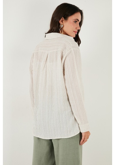 Lela Regular Fit Tek Cepli Önü Kısa Arkası Uzun Krinkıl Bayan Gömlek 6772752 Taş