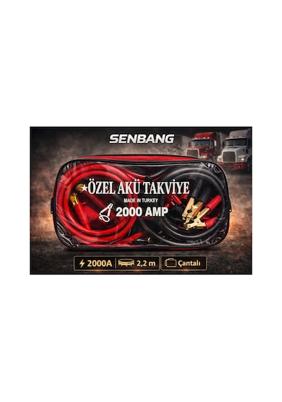 Senbang 2000a Akü Takviye Kablosu 2,2 Metre Çantalı, Güçlü Kıskaçlı, Kamyon/tır İçin Marş Kablosu