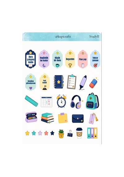 2 Sayfa Study Sticker Seti - Öğrenci- Sınav - Okul - Motivasyon 0