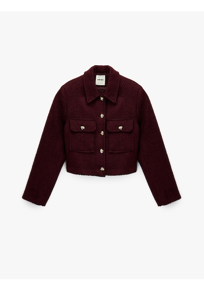 Koton Mücevher Düğme Detaylı Uzun Kollu Cepli Crop Tüvit Ceket Bordo 6wak50048ew Bordo