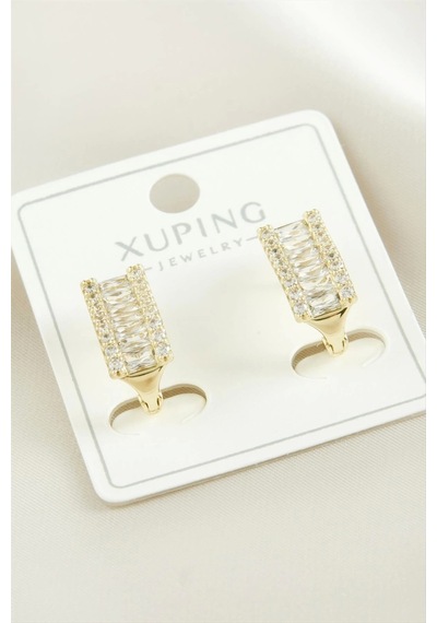 Xuping Baget Taşlı Lüks Çelik Küpe Sarı