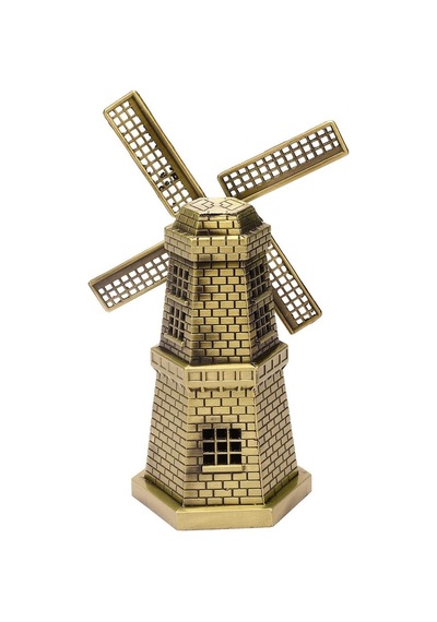 Vintage Metal Hollanda Yel Değirmeni Biblo Antik Bronz 17 Cm