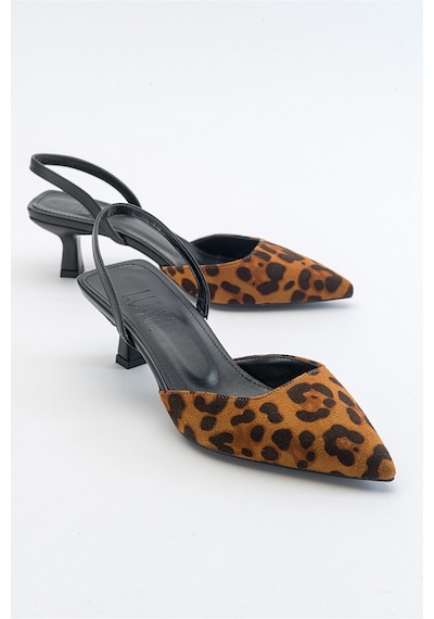 Luvishoes Over Siyah Sarı Desenli Kadın Topuklu Ayakkabı Sarı - Siyah