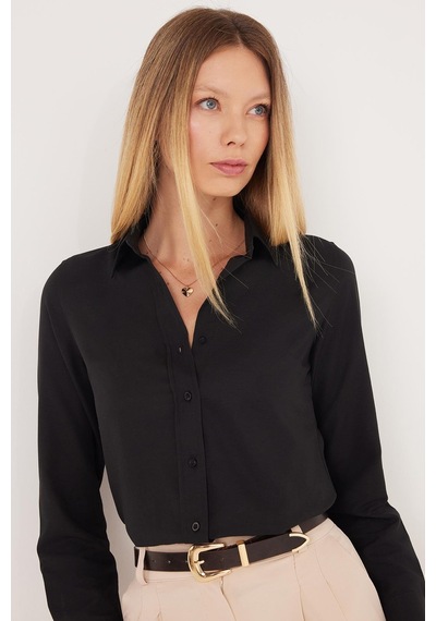 Tudors Kadın Slim Fit Dar Kesim Uzun Kollu Pamuklu Vücuda Oturan Dokulu Siyah Basic Gömlek-35316 Siyah Tudors Kadın Slim Fit Dar Kesim Uzun Kollu Pamuklu Vücuda Oturan Dokulu Siyah Basic Gömlek-35316 Siyah