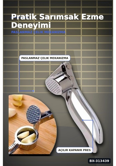 Mekanik Pense Formlu 14.5 Cm Paslanmaz Çelik Sarımsak Ezici Alet 1 Adet Bx-313439 Renkli
