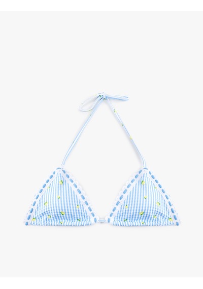 Koton Limon Baskılı Pötikareli Kroşe Detaylı Üçgen Bikini Üstü Beyaz Desenli 6sak10086mm
