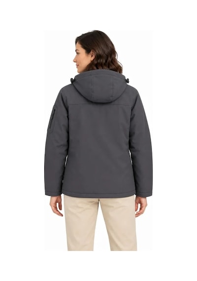 Butik İstanbul Su Geçirmez Softshell İçi Polar Astarlı Çıkarılabilir Kapüşonlu 4 Cepli Mont Ceket - Füme