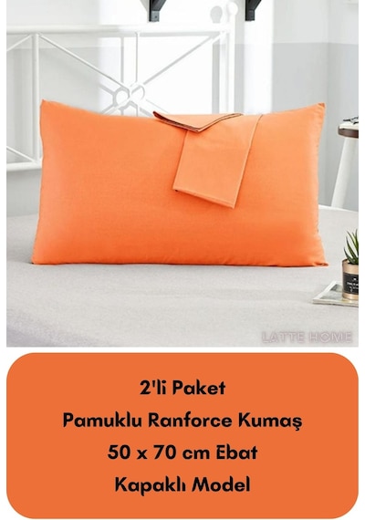 Turuncu Renkli Ranforce Pamuklu Kumaş Kapaklı Yastık Kılıfı 2'li