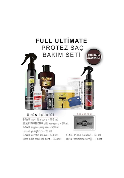 Protez Saç Bakım Seti Full Ultimate Bakım & Onarım 8'li Set -5734 1" X 3" 2.5cm X 7.5cm