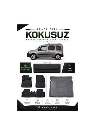 Renault Kango 2019 Model Aracınıza Özel 4d Karbonlu Kauçuk Paspas Takımı Ve Bagaj Havuzu