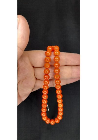 Çubuk Kehribar Tesbih Turuncu Renk Küre Kesim T-404