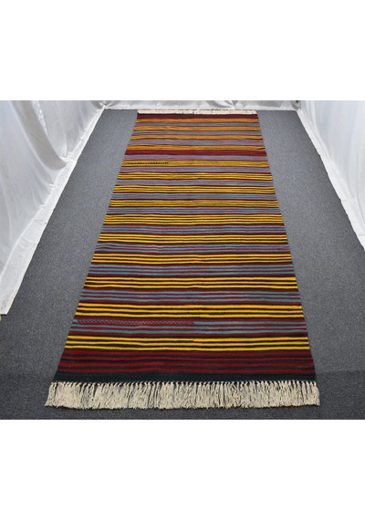 Zehra Abla Halı Yeni El Dokuma Otantik Devasa Çizgili Yahyalı Yün Kilim 7057 Çok Renkli