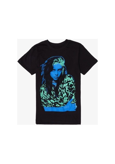 Noıssey Kırmızı Etiket Gala Billie Eilish Neon Portrait Girls T-shirt 25 06227 Siyah