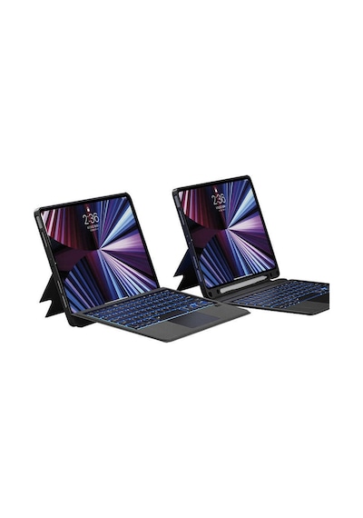 Apple Uyumlu iPad  Pro 12 9 3 4 5 Nesil Kılıf Led Işıklı Magnetik Standlı Klavyeli Kılıf