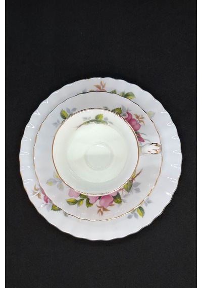 Prairie Rose Çayır Gülü Bone China Porselen Duble Kahve Fincanı Ve Tabakları 3 Parça 120 Ml Mor