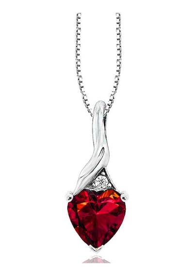 Brezza Lusso Jewelry Kırmızı Taşlı Kırılmaz Kalp Kadın Gümüş Kolye Gümüş