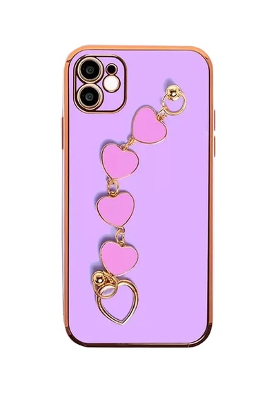 Ally Apple iPhone Uyumlu 12 6.1inç Kılıf Kalp Bileklik Tutuculu Lüx Silikon Askılı Kılıf- 5775 Mor