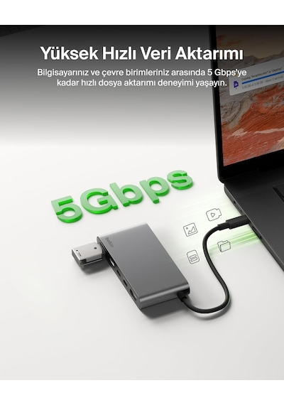 Belkin Usb-c Hub, 5 Portlu, 60 Hz De 4k Hdmi Ekran Desteği, 100w