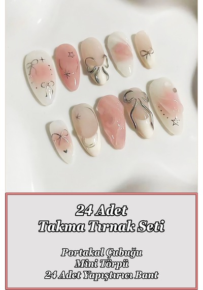 Badem Tırnak Kırmızı Ombre Orta Uzunlukta 24 Adet Takma Tırnak Seti Z863 Kırmızı