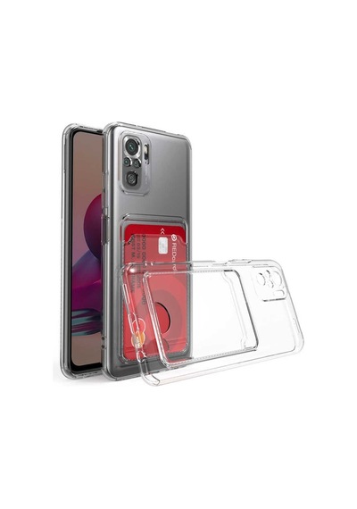 Xiaomi Redmi Note 10 Kılıf Kartlıklı Setra Silikon + Ekran Koruyucu Şeffaf