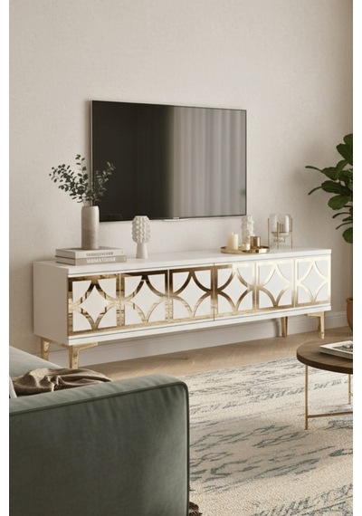 Tsa1237bg - Lemtv120 Tv Stand, Tv Sehpası Beyaz - Gold 120cm